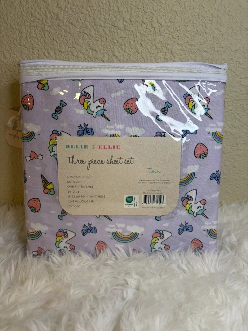 Ollie & Ellie Unicorn Rainbow Twin Sheet Set 3pc Girls Bedding Cute NWT